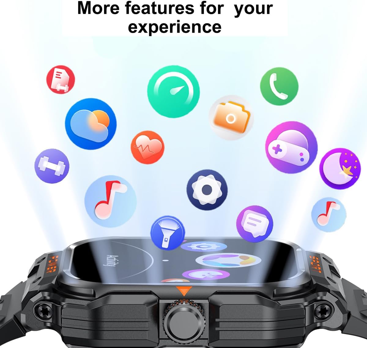 Reloj inteligente militar con auriculares para hombres y mujeres, pantalla táctica de 2 pulgadas, modos deportivos, rastreador de fitness, frecuencia cardíaca, responder/hacer llamadas, monitor de sueño, combo de auriculares integrado de reloj