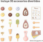 OOOK Carrito de helado de madera para niños con cuchara y ruedas