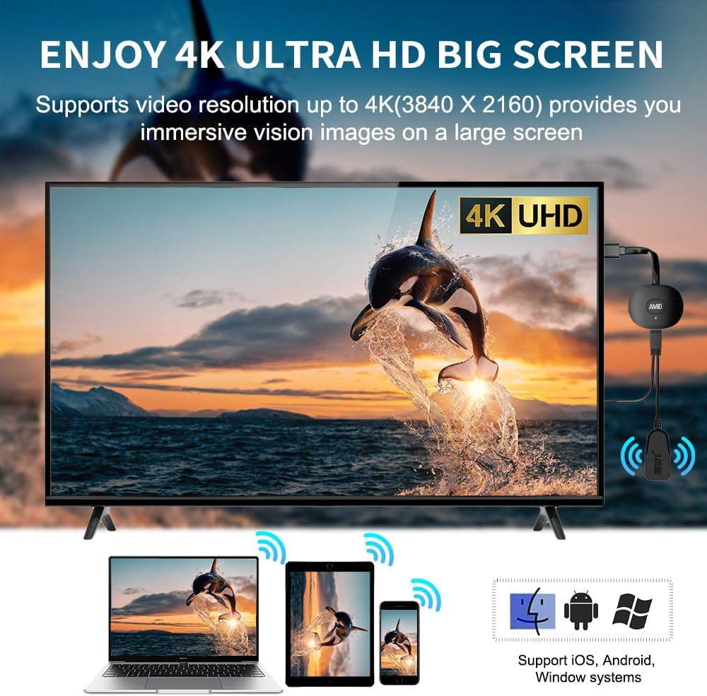 Adaptador de pantalla HDMI 4K inalámbrico, SOCLLLife WiFi Casting Dongle para iOS, Android, Windows, dispositivos Mac a TV/Monitor/Proyector, compatible con Miracast, Airplay
