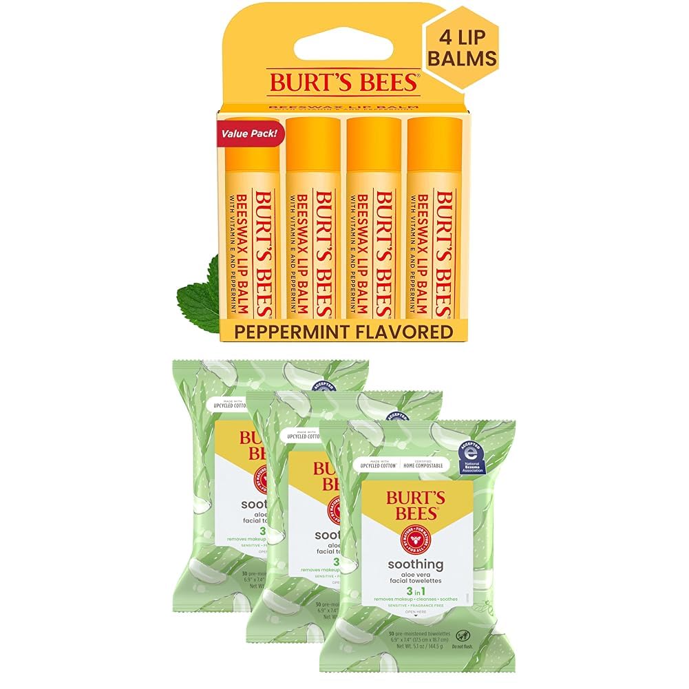 Burt's Bees Bundle - Bálsamo labial original de cera de abeja,...