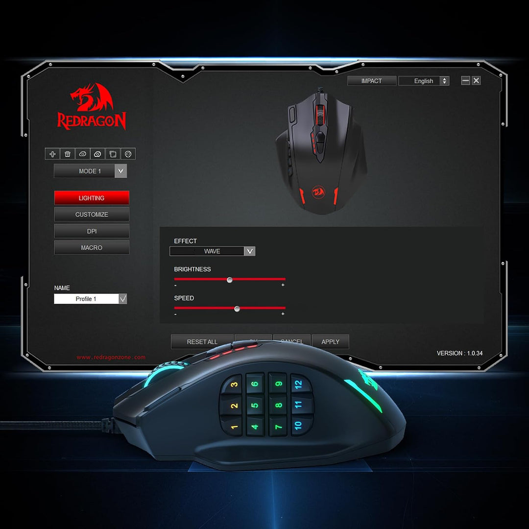 Redragon M908 Impact RGB LED MMO ratón para juegos con 12 botones l...