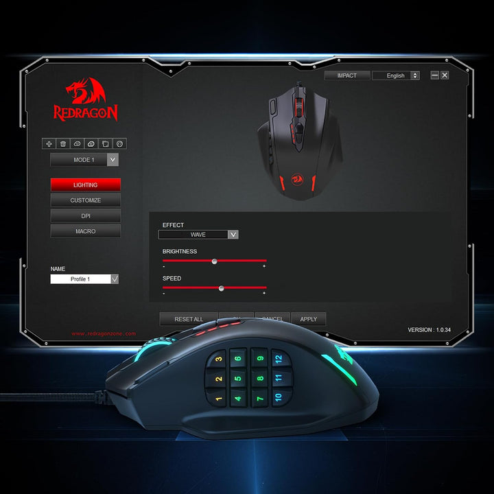 Redragon M908 Impact RGB LED MMO ratón para juegos con 12 botones l...