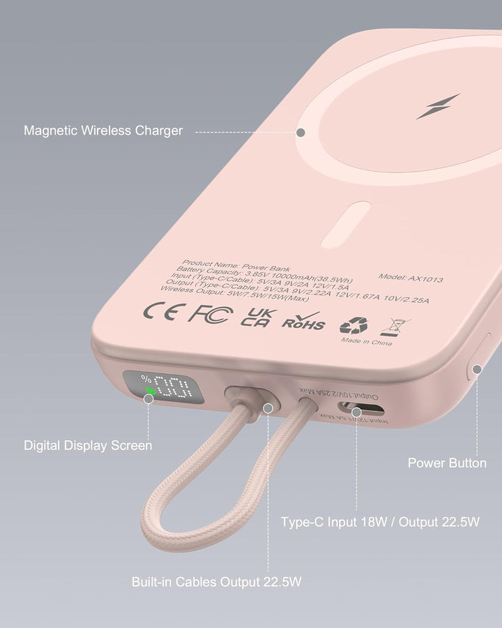 AsperX Cargador portátil inalámbrico, banco de energía magnético de...