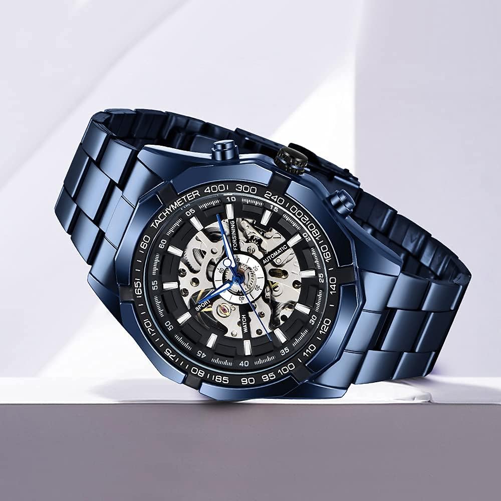 Tiong Hombre Reloj Mecánico Automático Esqueleto de Acero Inoxidable