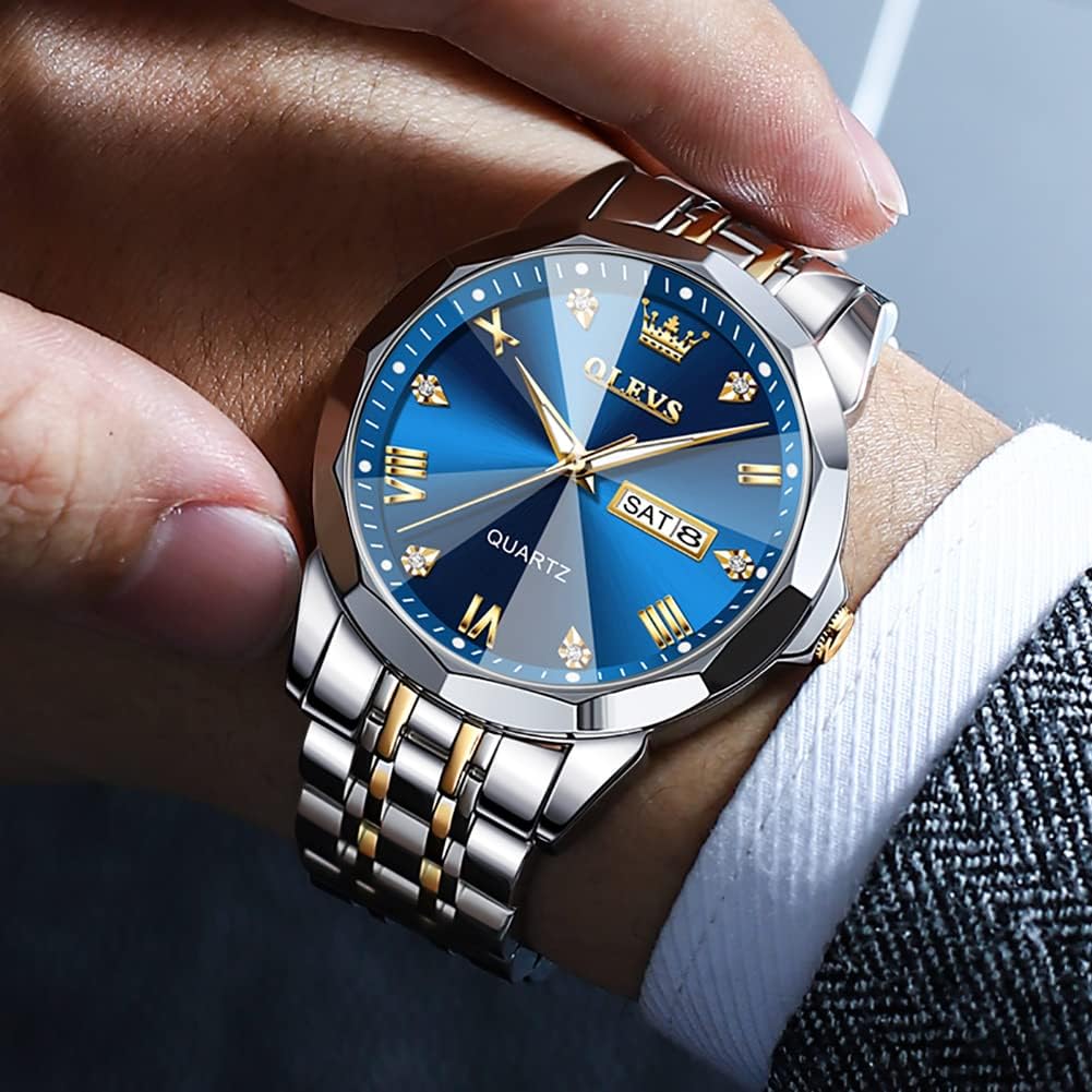 OLEVS Relojes para hombre de lujo de acero inoxidable 30M impermeable