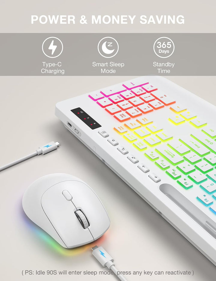 Combo de teclado y mouse inalámbricos, 9 efectos retroiluminados, r...