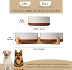 MALACASA Juego de cuencos para perros con soporte de madera, 6 tazas para alimentos y agua para perros de tamaño mediano a grande, cuencos de cerámica para mascotas con base antideslizante pesada, cuencos básicos para tu perro, 58 onzas
