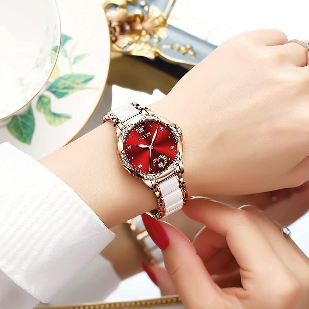OLEVS Relojes automáticos para mujer con correa de cerámica de lujo
