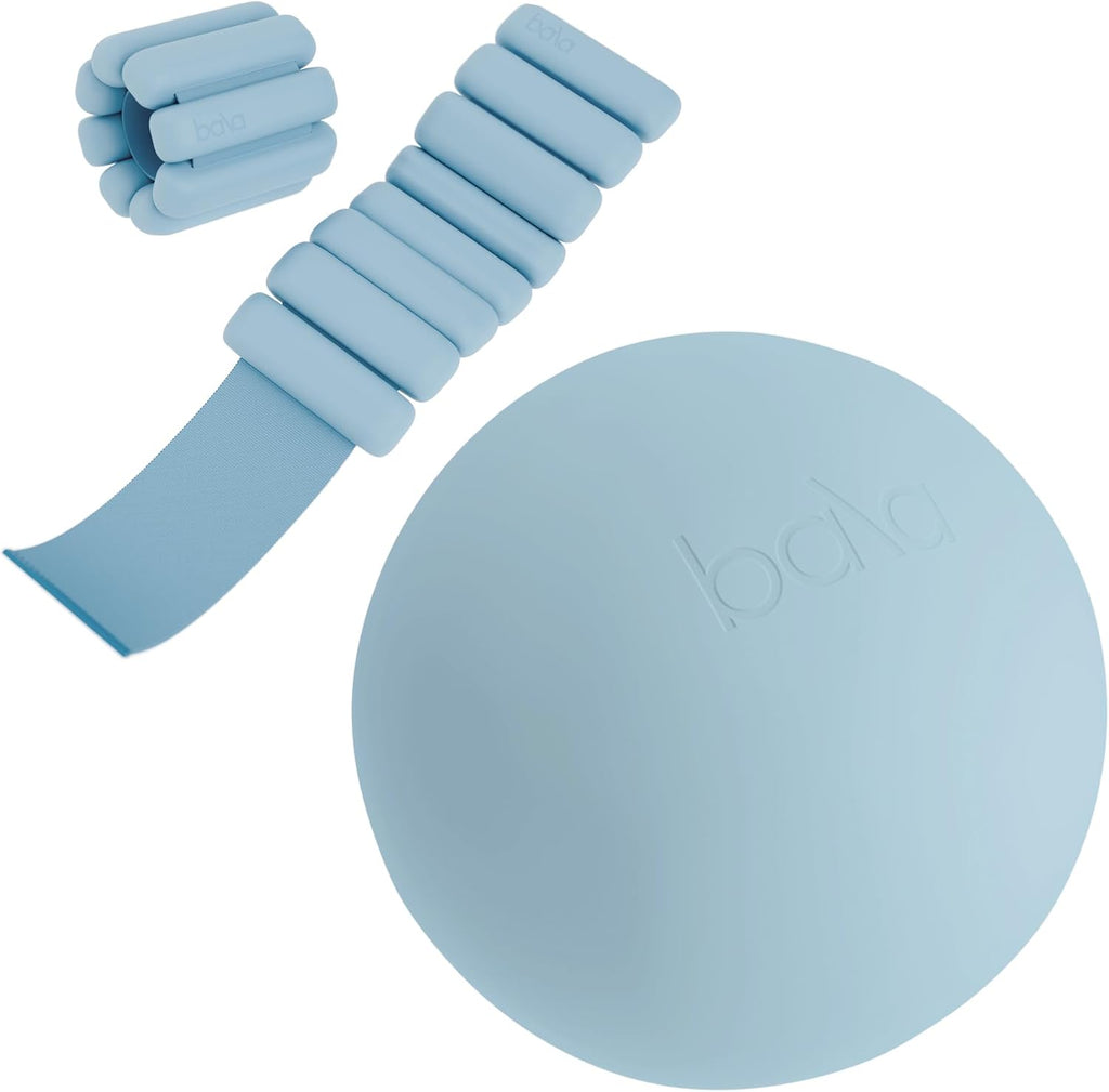 Bala Juego de 2 piezas de brazaletes de entrenamiento, brazaletes de 2 libras para muñeca y tobillo y pelota de ejercicio de pilates