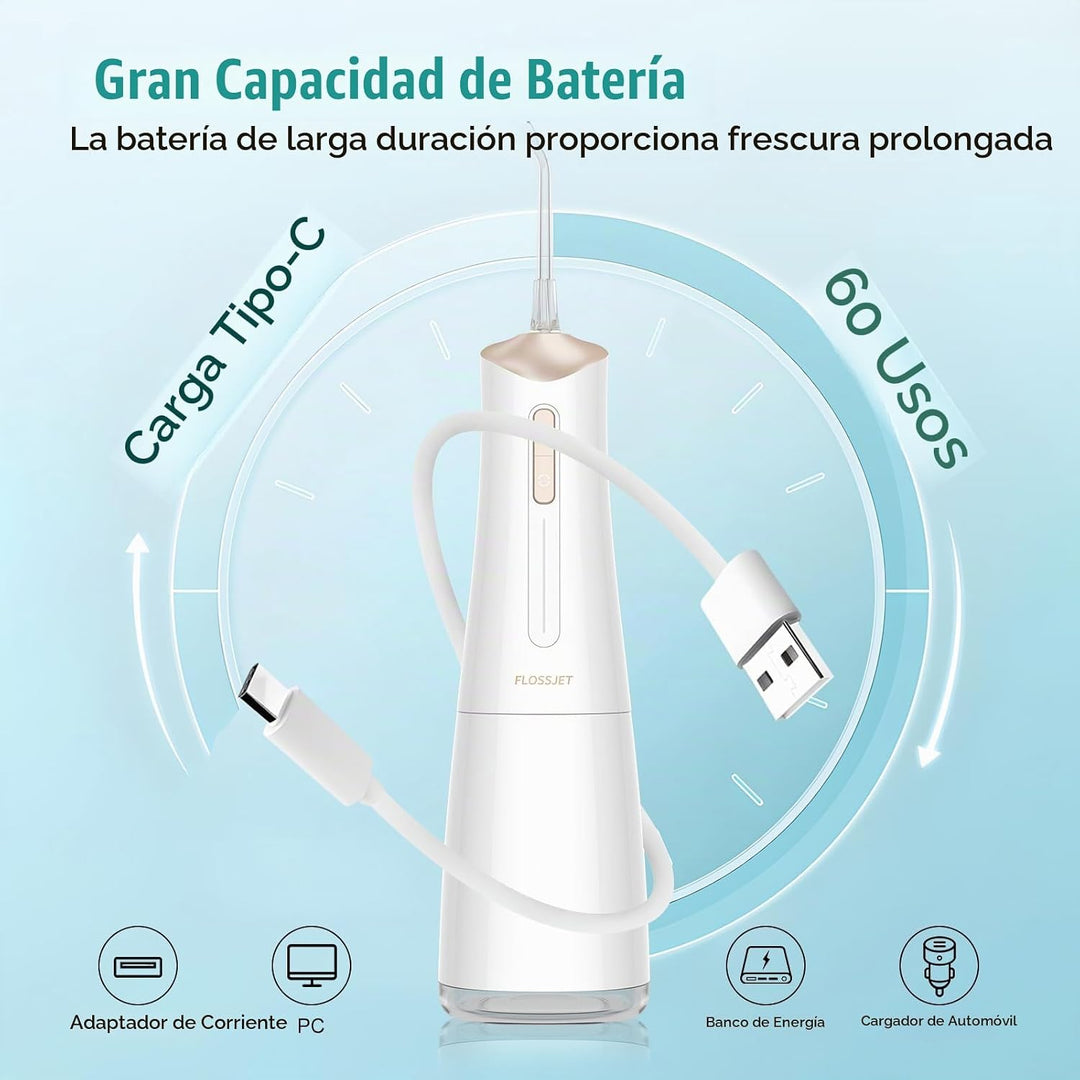 FlossJet - Irrigador dental inalámbrico con hilo dental de agua, ir...