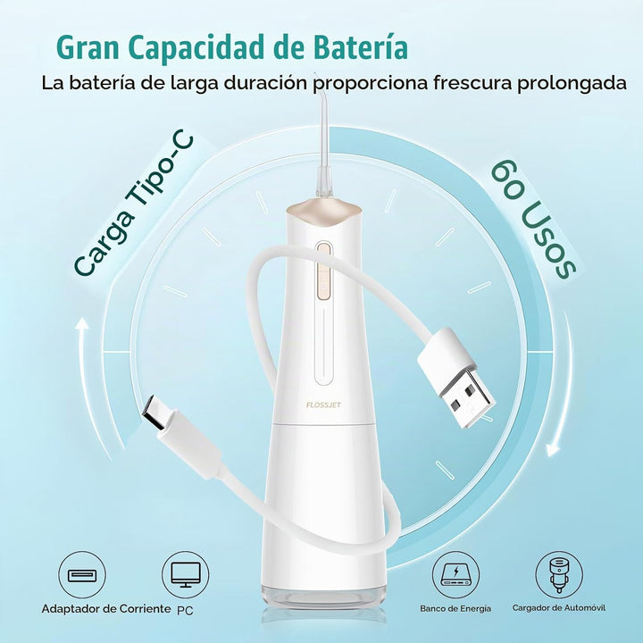 FlossJet - Irrigador dental inalámbrico con hilo dental de agua, ir...
