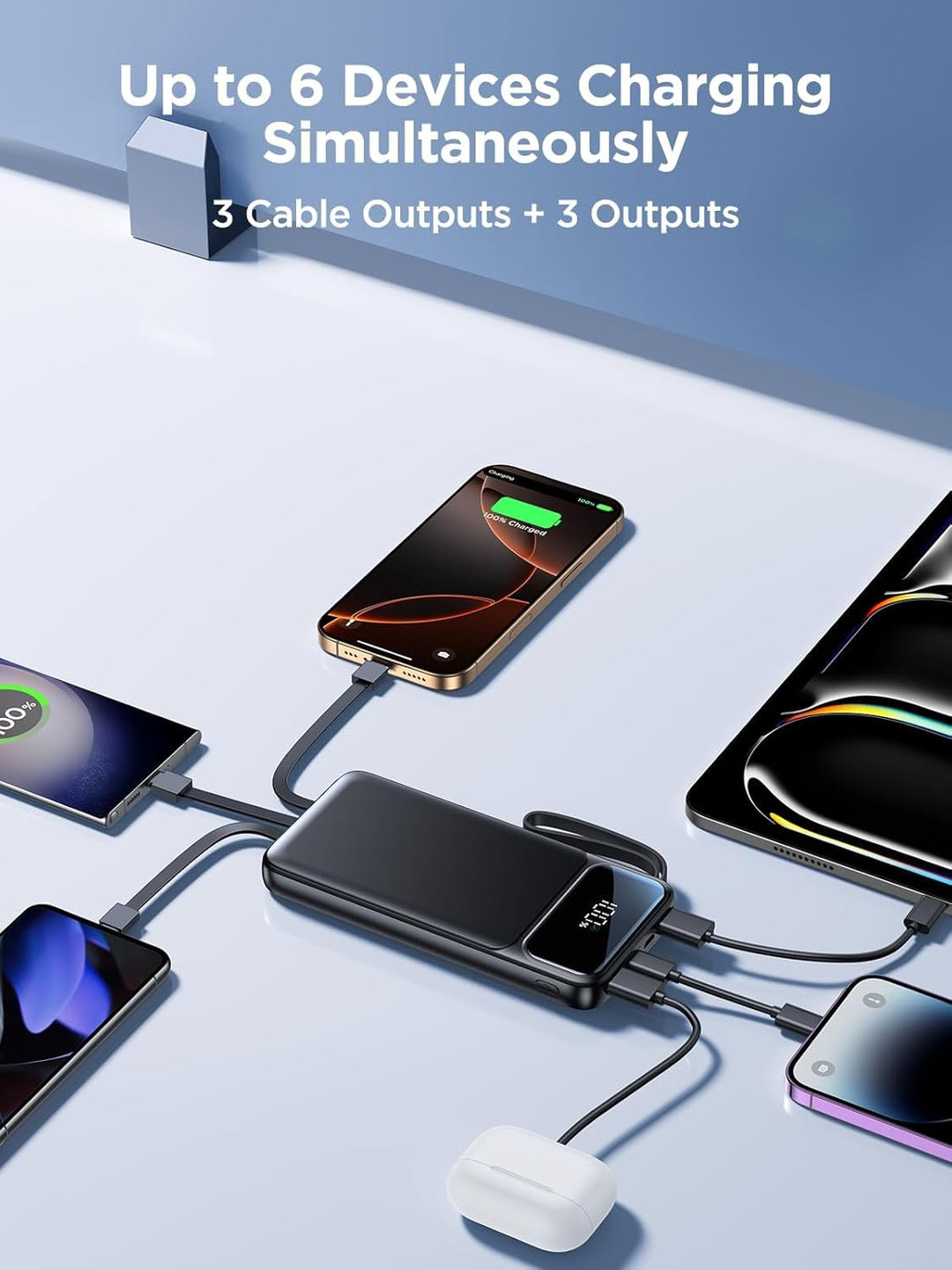 Banco de energía, cargador portátil con cable integrado de 22.5 W,...