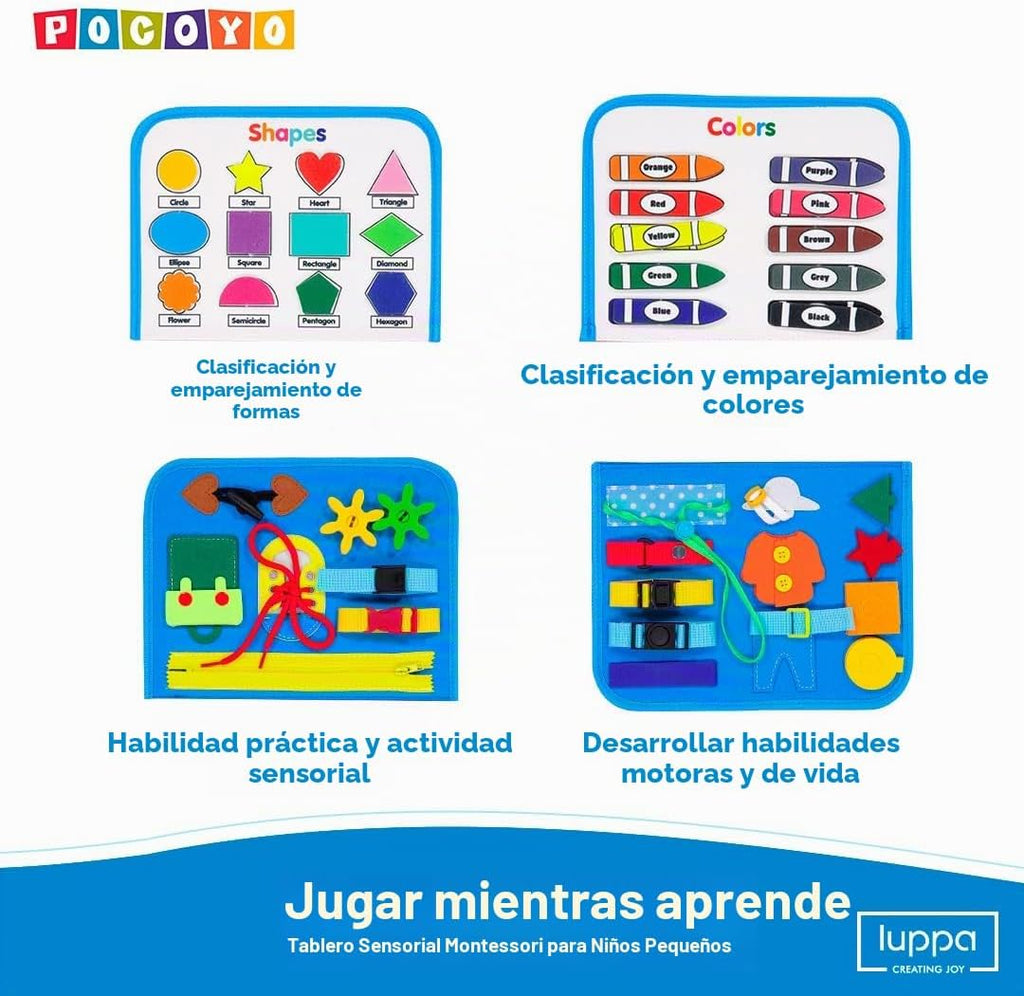 Pocoyo Montessori Busy Board - Diversión de aprendizaje preescolar con alfabeto y números, juguete educativo ideal de viaje para niños de 3 a 4 años (tablero de negocios)