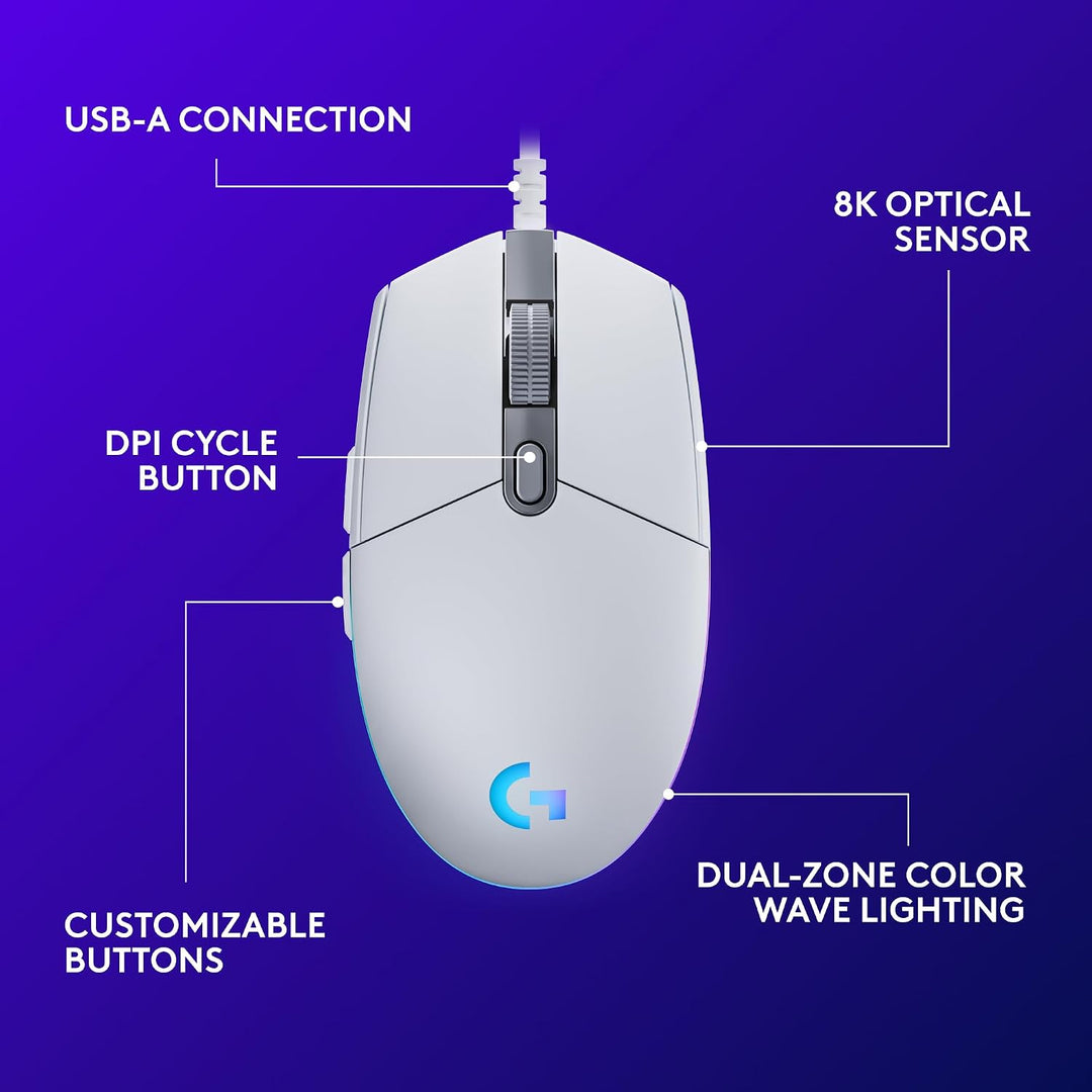Logitech G203 - Mouse cableado para juegos, 8,000 DPI, efecto óptic...