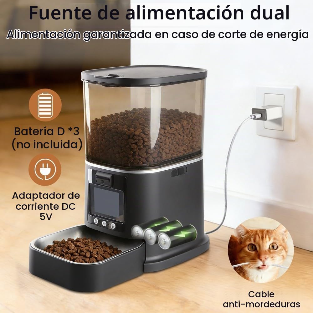Alimentador automático para gatos con cámara de video bidireccional