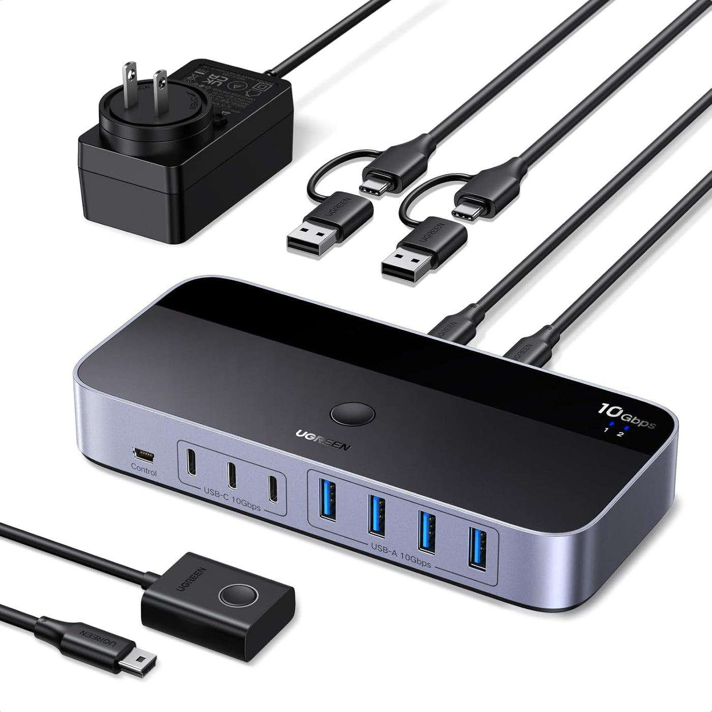 UGREEN Interruptor USB 3.2 de 2 entradas y 7 salidas, interruptor d...