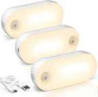 Luz Nocturna Recargable con Sensor de Movimiento, Funciona con Pilas de 1500mAh, Luz LED Adhesiva para Armario, Luminosidad Ajustable de 1-80LM para Baño, Cocina, Escaleras, Pasillo, 3 Paquetes