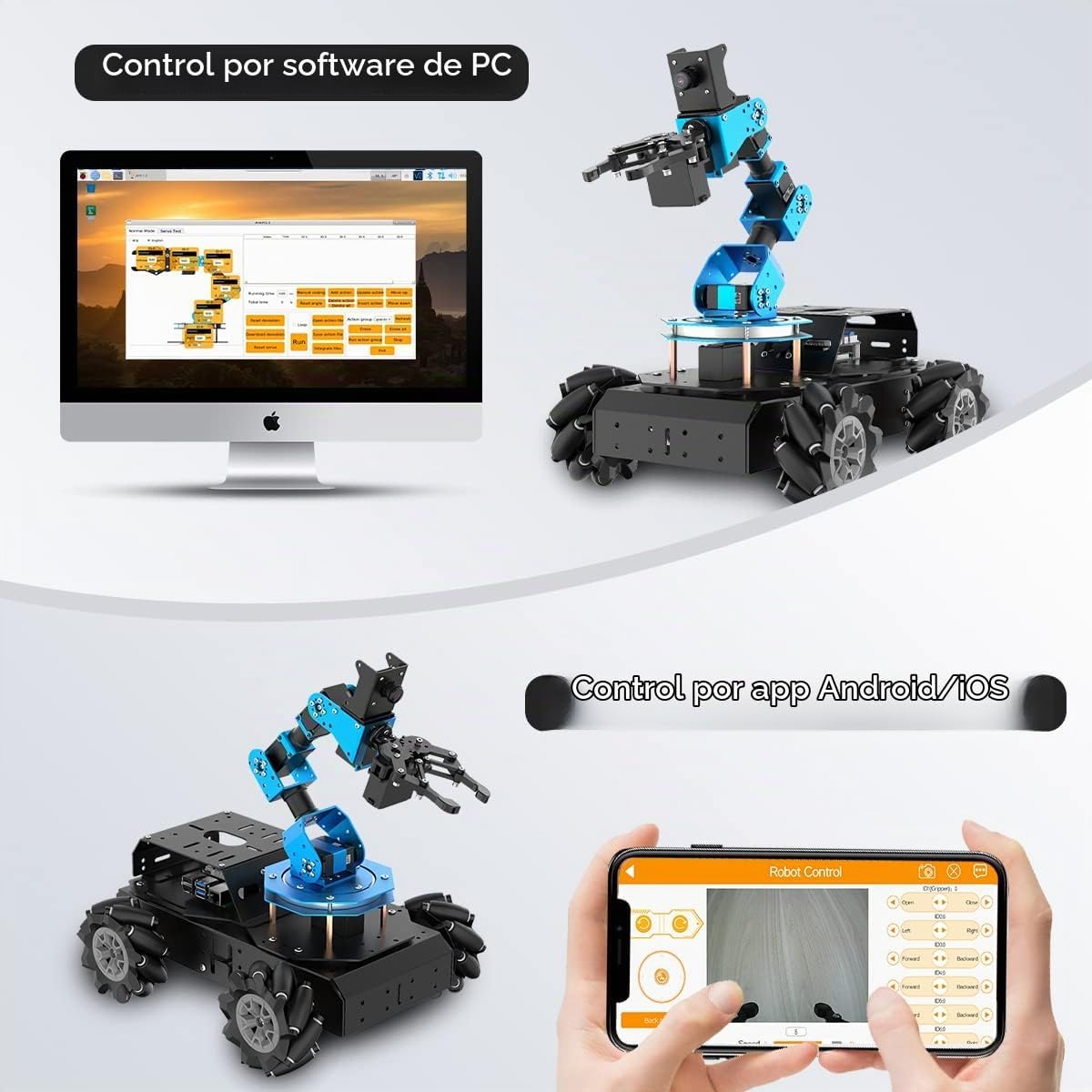 Brazo robótico ROS con Raspberry Pi 4B 4GB programación de código abierto FPV AI Vision 6DOF/Axis Smart Robot Kit, 4WD Mecanum Wheel Big Chassis, ArmPi Pro con RPi 4B 4GB