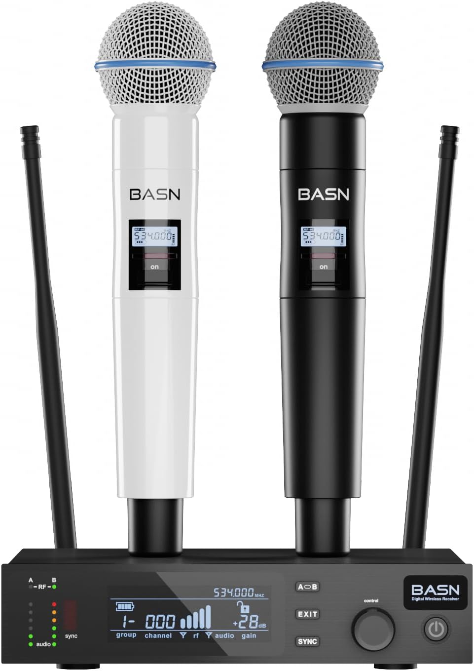 BASN UHF Sistema de micrófono inalámbrico de mano de doble canal (b...