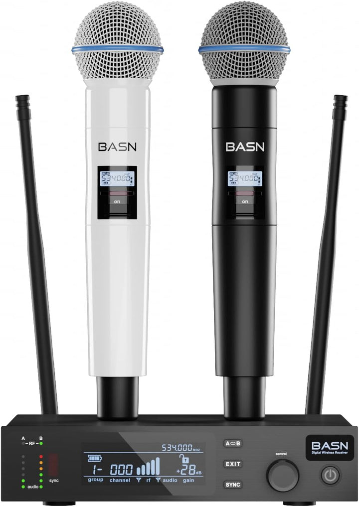 BASN UHF Sistema de micrófono inalámbrico de mano de doble canal (b...