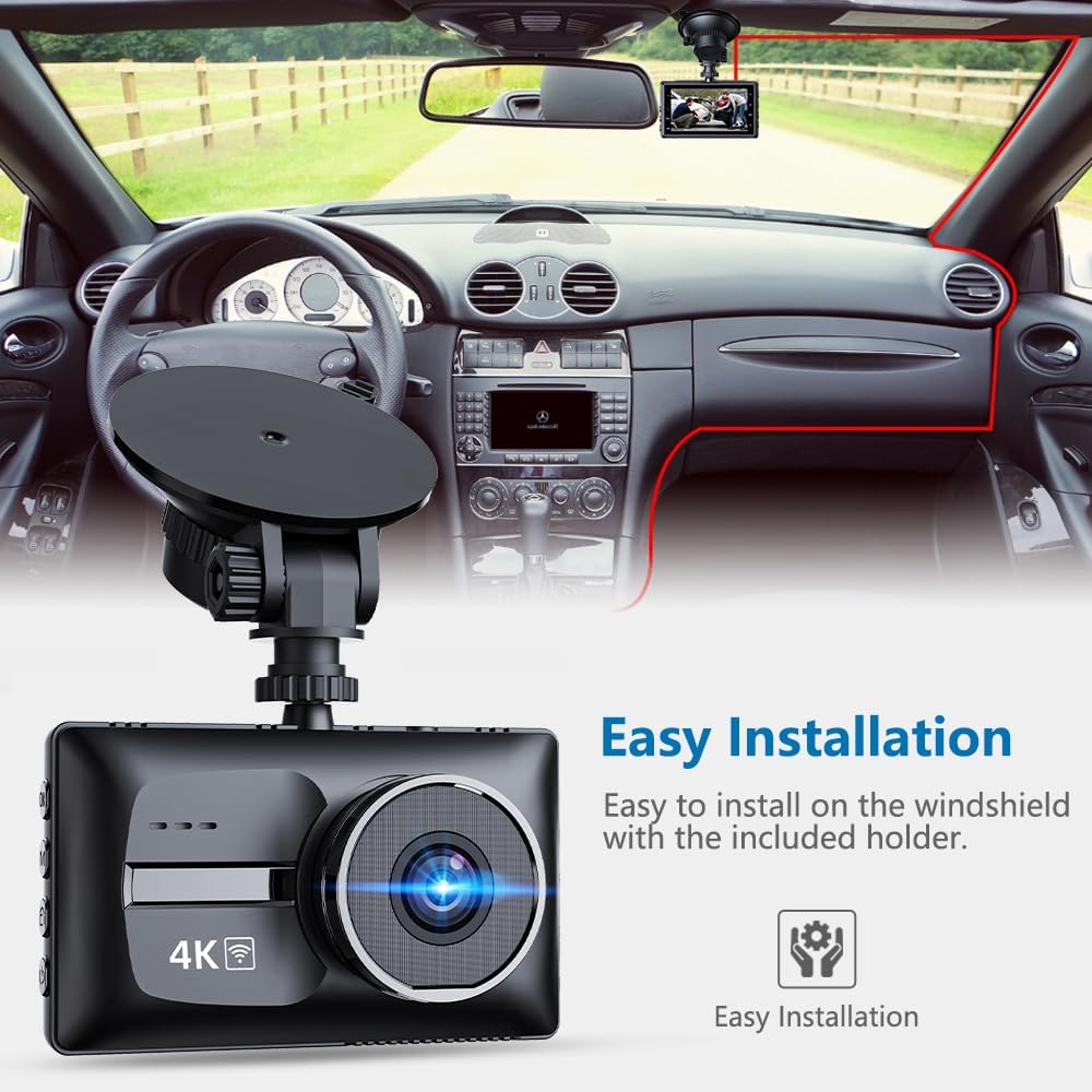 Cámara de tablero de auto dual delantera y trasera 4K