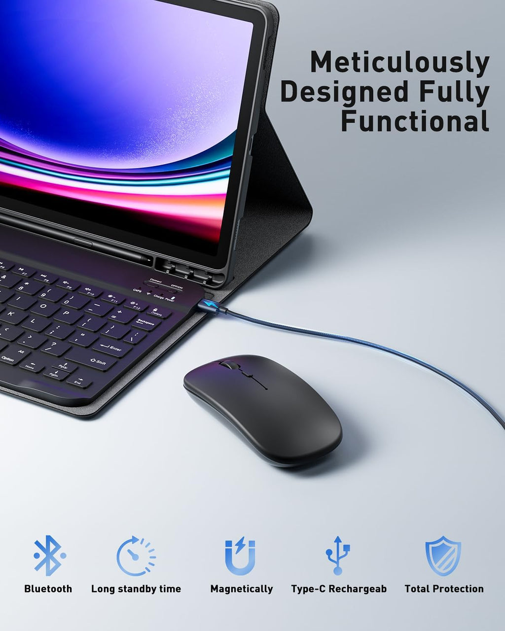 TUNKARMOR Funda con teclado para Samsung Galaxy Tab A9+/ A11+ Plus 2023