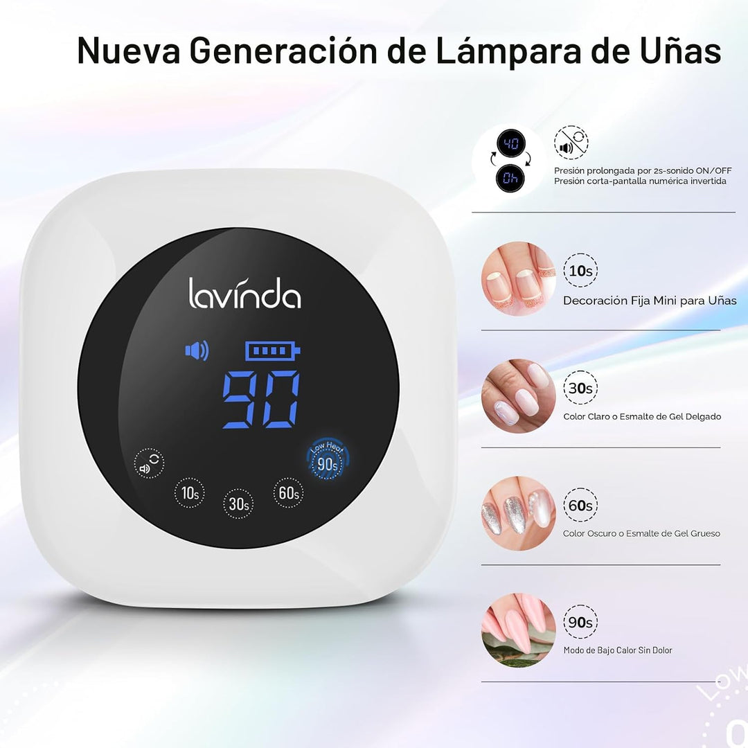 Lavinda Lámpara de uñas LED UV, lámpara de uñas inalámbrica de 54 W...