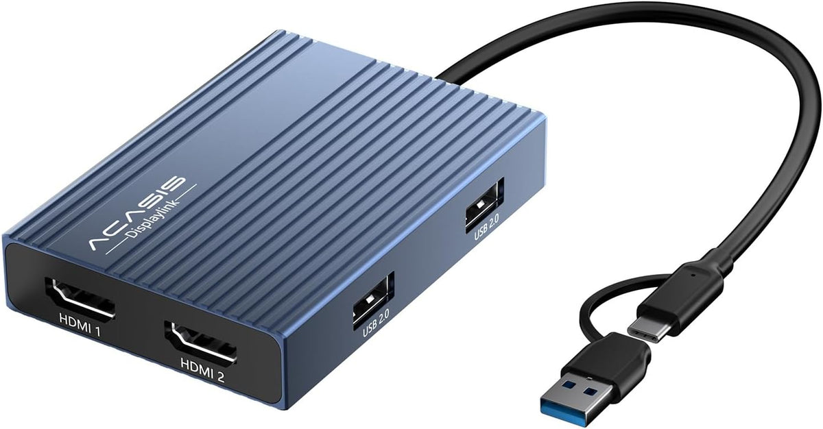 ACASIS Adaptador USB C a HDMI dual DisplayLink, 4K@60Hz, 2 HDMI y 3 puertos USB-A, carga PD de 100W, estación de acoplamiento USB C DisplayLink para Mac M1/M2/M3/Windows, adaptador USB A/C a monitor