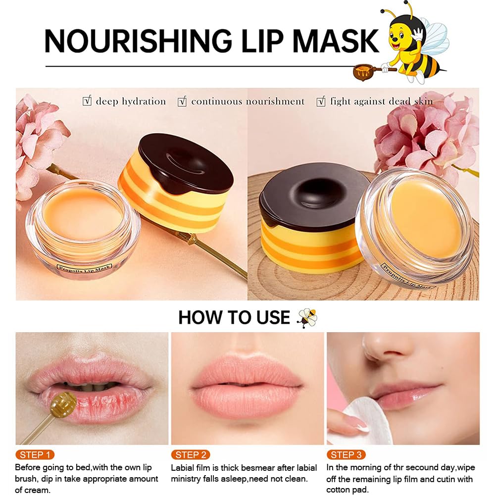 Bálsamo Labial de Abeja Mascarilla Labial Tarro de Miel, Set de Mas...