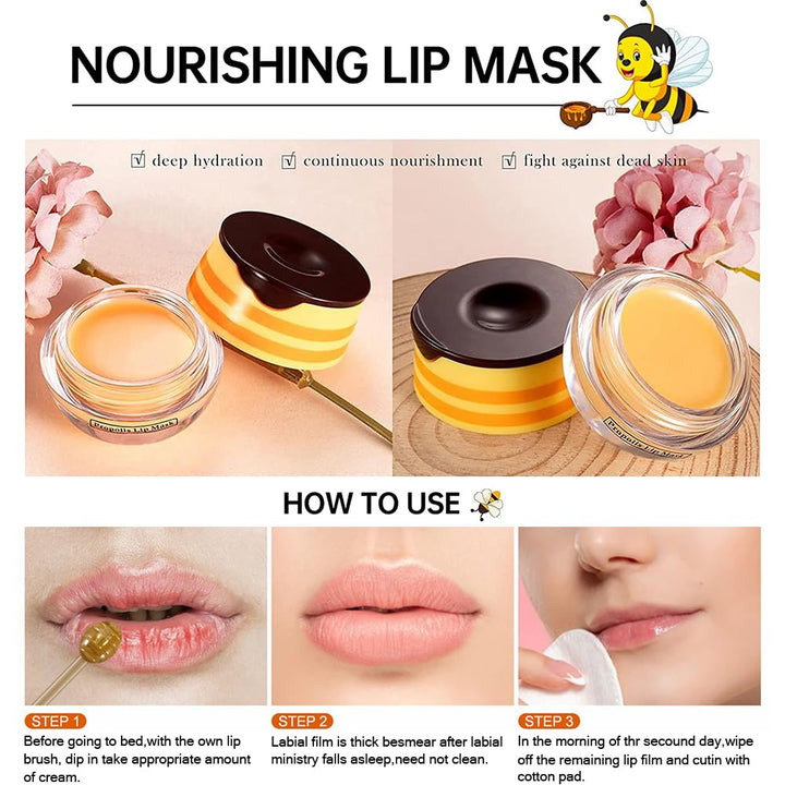 Bálsamo Labial de Abeja Mascarilla Labial Tarro de Miel, Set de Mas...