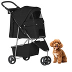 BestPet | Carriola de 3 ruedas para mascotas | Carriola para perros y gatos | Malla transpirable | Portador de viaje ligero | Diseño impermeable y plegable | Cesta de almacenamiento | Negro | para