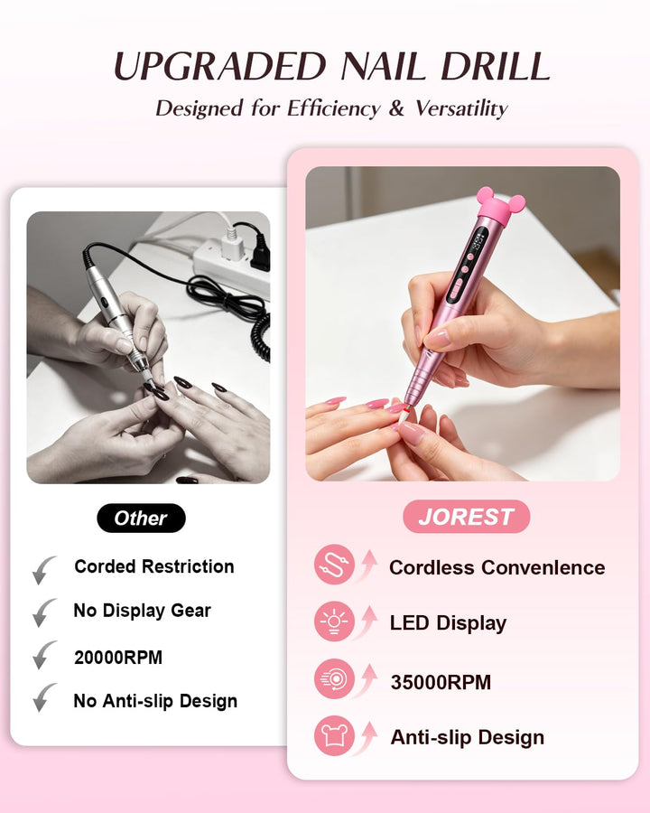 JOREST Kit de taladro de uñas eléctrico inalámbrico 13 en 1 con pan...