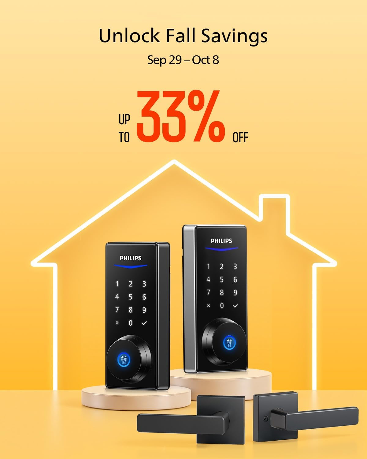 Cerradura electrónica Smart Deadbolt Philips con 2 manijas tipo palanca, juego de cerradura para puerta principal con teclado
