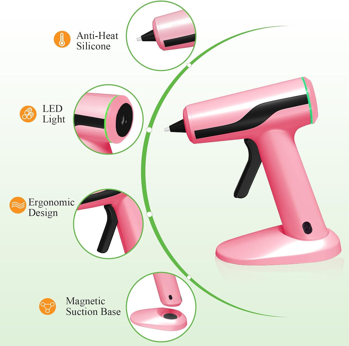 Kit de pistola de pegamento caliente inalámbrica MONVICT, pistola de pegamento rosa mini recargable USB-C con 40 piezas de barras de pegamento premium, 10 piezas de varillas para manualidades, estuche