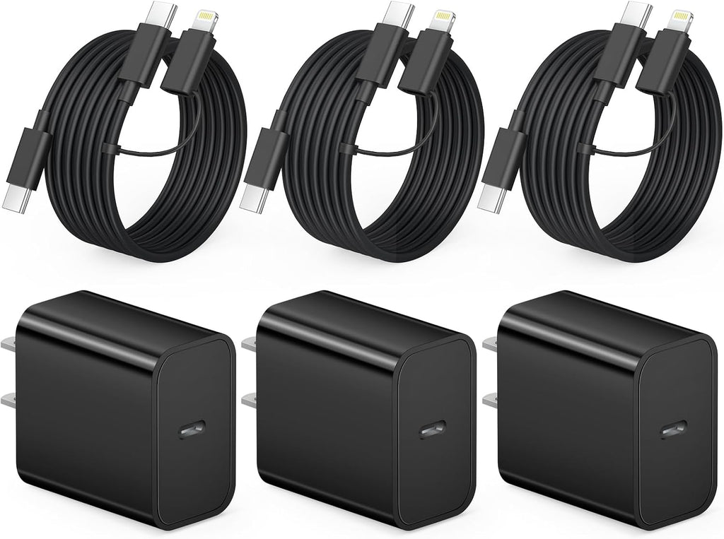 Cargador de carga rápida para iPhone 17, 16, 15, paquete de 3 cargadores USB C, cable Lightning de 6 pies y cable USB C tipo C para iPhone 17/17 Plus/17 Pro Max/Air/16/16 Plus/16 Pro Max/15 Pro/14Pro