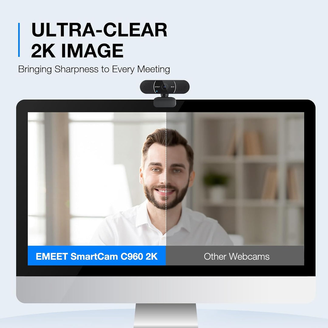 EMEET C960 - Cámara web USB 2K QHD, 2 micrófonos con reducción de r...