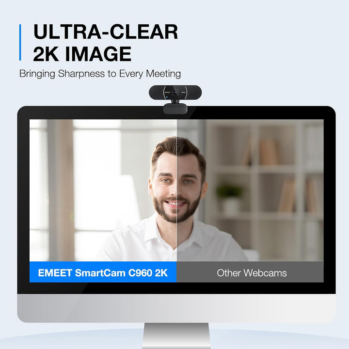 EMEET C960 - Cámara web USB 2K QHD, 2 micrófonos con reducción de r...