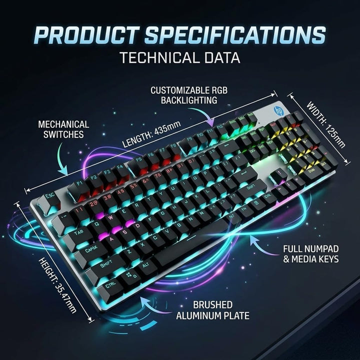 HP GK400F Teclado mecánico con cable para juegos, USB con cable de...