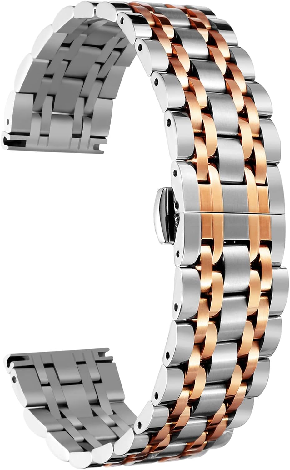BINLUN - Correa de reloj de acero inoxidable de alta gama para reemplazo, 6 colores para mujeres y hombres (oro, plata, negro, oro rosa, tono dorado, tono oro rosa), 13 tamaños (12mm - 24mm)
