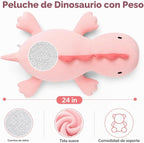 Almohada de felpa de dinosaurio con peso de 24 pulgadas, 3.5 libras, animal de peluche con peso de dinosaurio rosa, peluches para cumpleaños de niños
