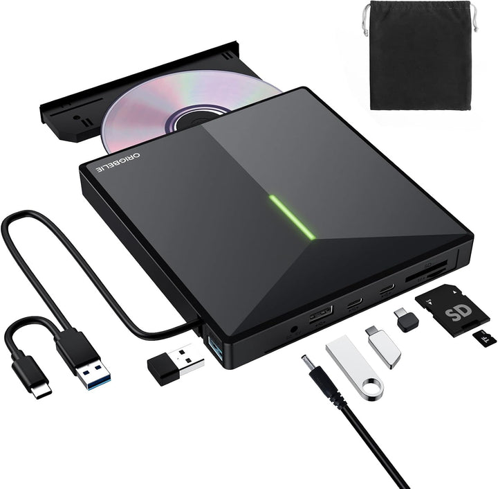 ORIGBELIE Unidad externa de CD\/DVD para portátil, 4 puertos USB y...