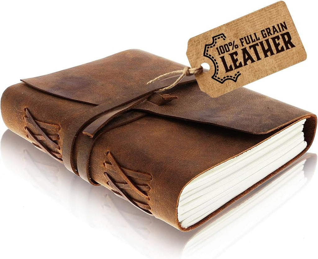 moonster Diario de cuero cuaderno de bocetos vintage en blanco 7x5