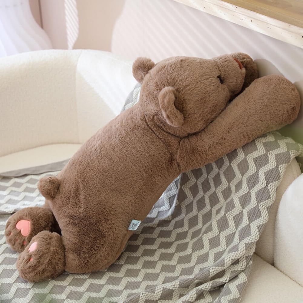 SNOWOLF Animales de Peluche de Oso Gigante con Peso, Almohada Decorativa de Peluche de Oso Marrón de 40", Súper Lindos Juguetes de Peluche Kawaii, Regalos para Niños, Niñas y Adultos, 100cm, Marrón