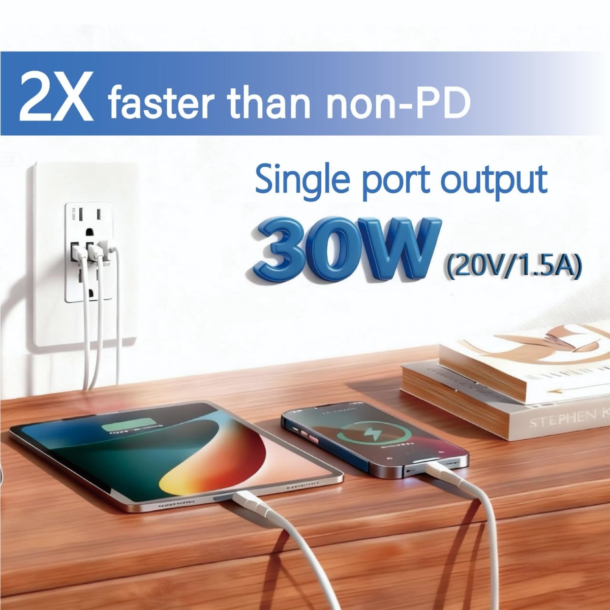 Toma de pared USB PD3.0 de 30 W, receptáculo resistente a manipulaciones de 15 amperios con 2 puertos USB tipo C y 1 puerto USB tipo A, cargador USB para iPhone/iPad/Samsung/LG/MacBook Air