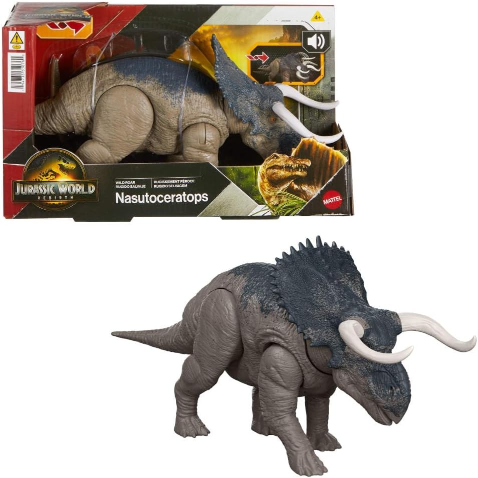Mattel Jurassic World Rebirth Wild Roar Nasutoceratops - Juguete de...