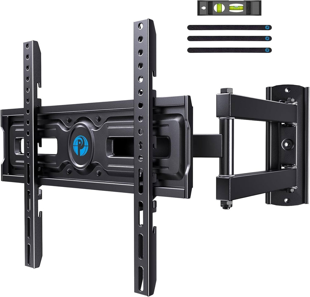 Pipishell Soporte de pared para TV de movimiento completo para la mayoría de televisores planos y curvos de 26 a 60 pulgadas de hasta 77 libras, altura de soporte ajustable, brazo articulado único,