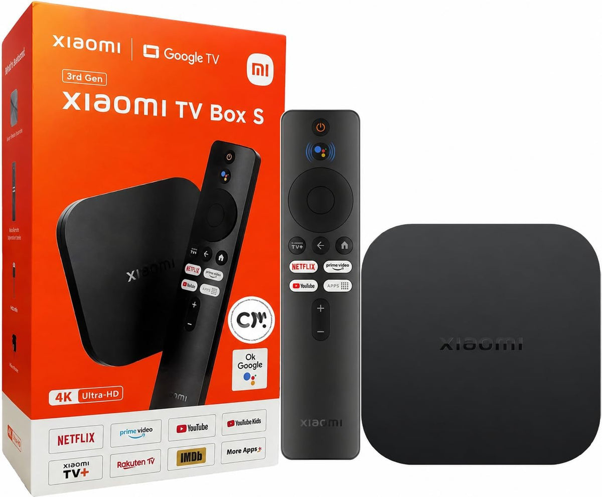 Xiaomi Android Google TV Box S 3ª generación, 4K UHD TV Box Dolby Vision Atmos y DTS:X, 2 GB + 32 GB de almacenamiento WiFi 6 HDMI 2.1 360° Bluetooth Control remoto de voz para televisión, Internet Smartphones Streaming