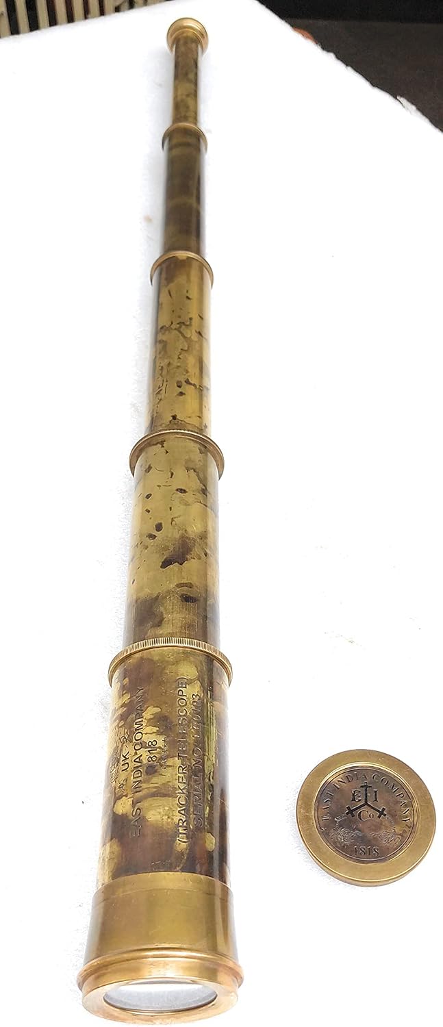 Telescopio de latón raro Spyglass - East India Company 1818 Tracker Vintage Pirate Spyglass Alcance antiguo 32 pulgadas grande cosido a mano caja de regalo de cuero (BT-EIC-32)