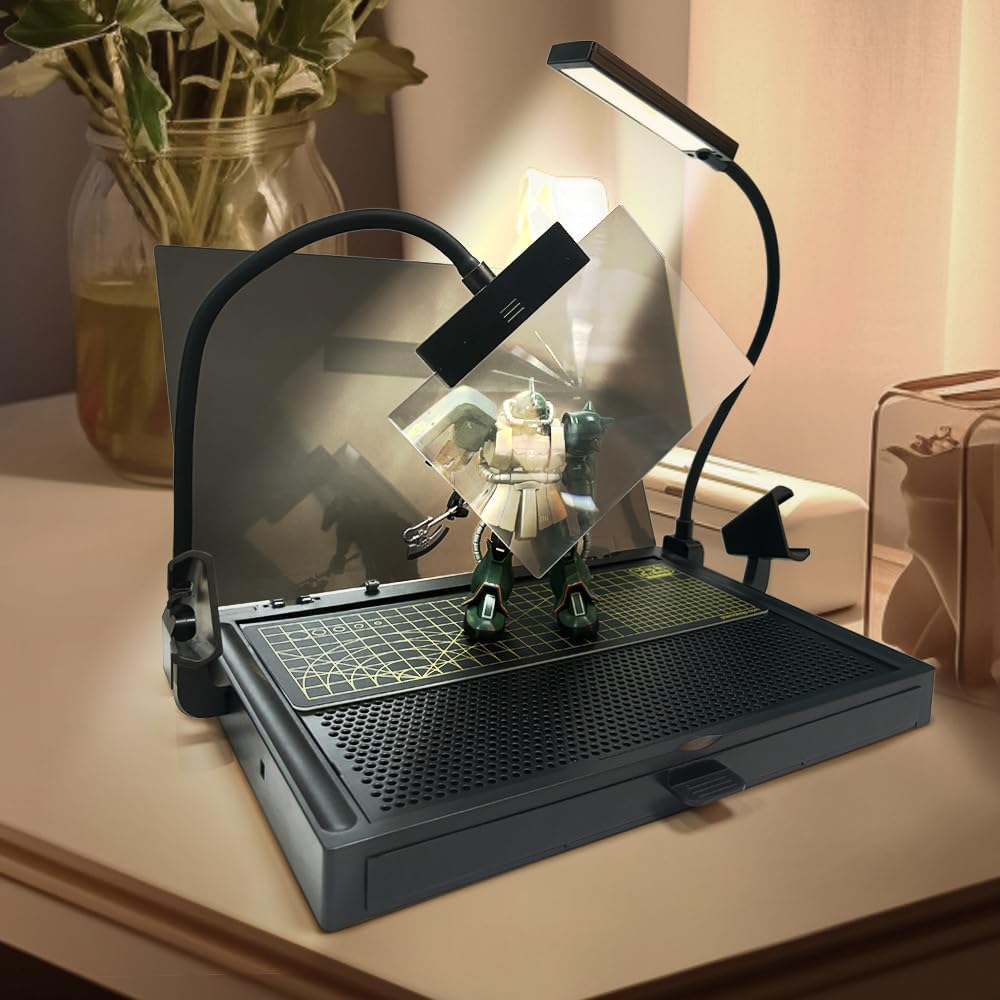 Banco de Trabajo Portátil para Corte y Banco de Trabajo de Ensamblaje con Cajón, Kit de Herramientas de Modelo para Construcción, Kit de Herramientas de Modelo con Luces LED, para Trabajo de Alta