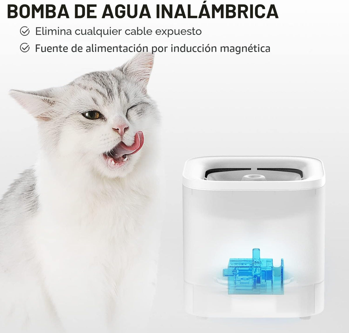 PETKIT Nueva fuente de agua para gatos con bomba inalámbrica, fuente de agua ultra silenciosa para mascotas de 65 oz/1.85 L para gatos y perros en el interior, diseño desmontable, fácil de limpiar y